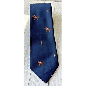 WM. CHELSEA Blue Race Horse Jockey NECKTIE TIE with horseshoe.